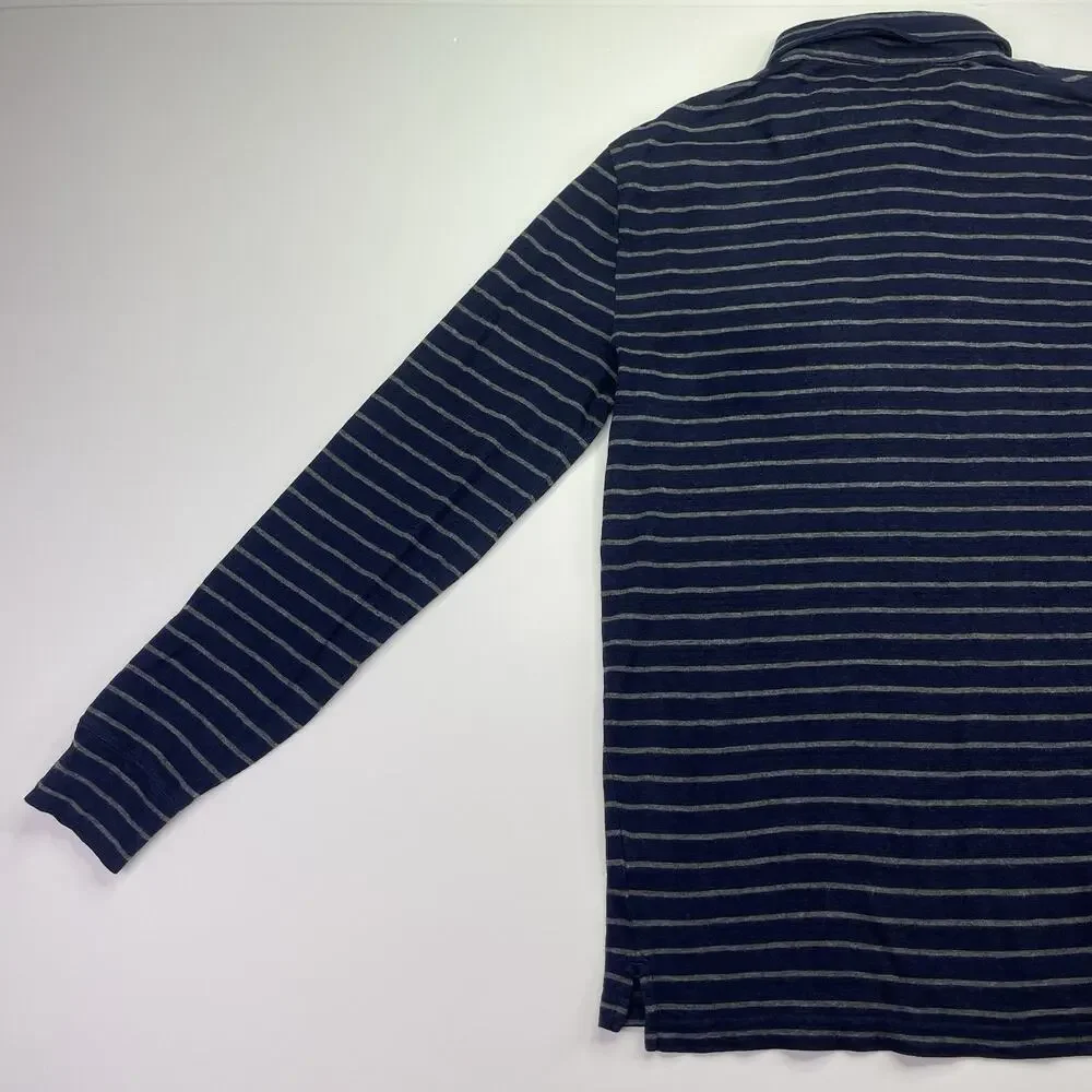 Faherty LS Polo Shirt Mens Medium Collared Blue White Stripes